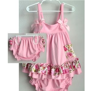 Wenchoice Set 💓 Girl's 2 Piece Pink Floral Swing Top Set, Sz Large